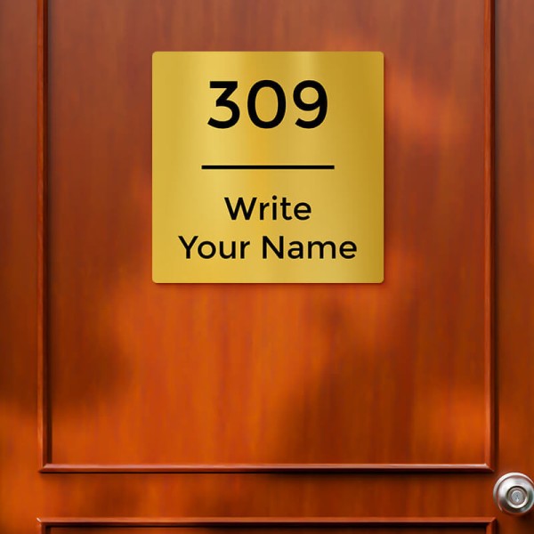 Center-Aligned Square Design Gold Color Nameplate