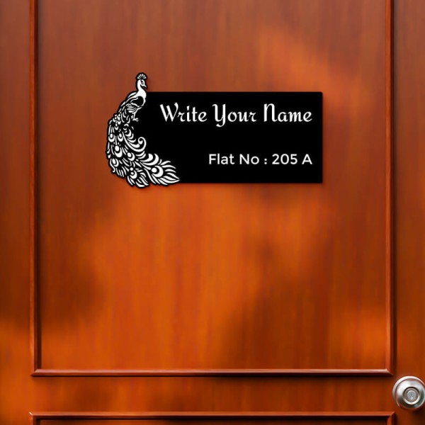 Peacock Design Black Color Nameplate
