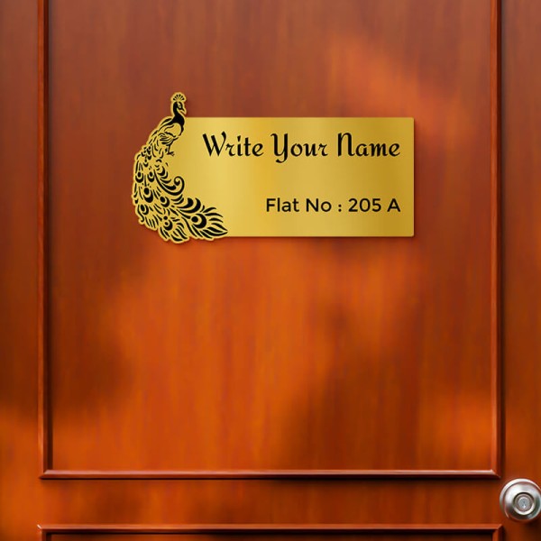 Peacock Design Gold Color Nameplate