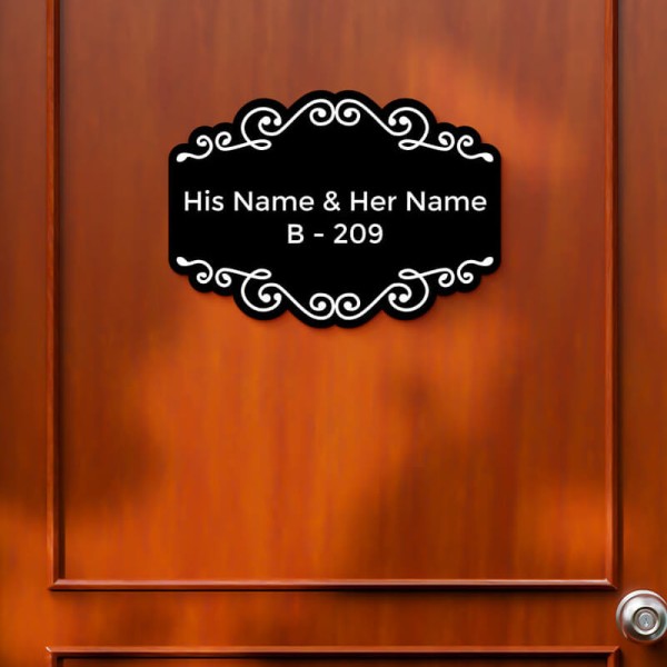Vintage Floral Design Black Color Nameplate