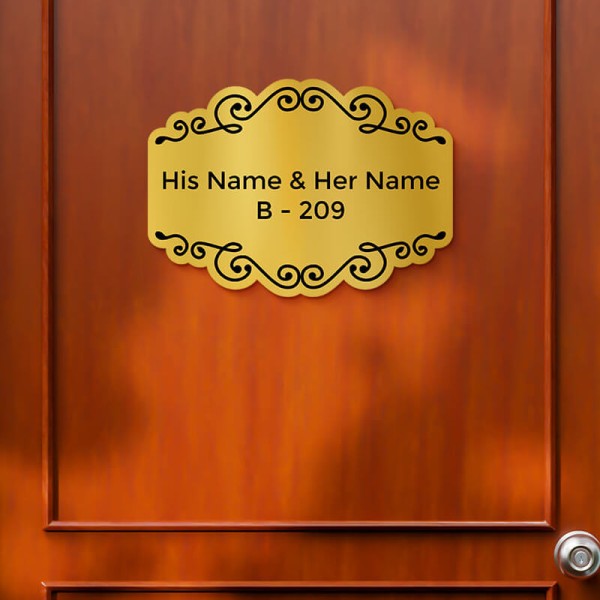 Vintage Floral Design Gold Color Nameplate