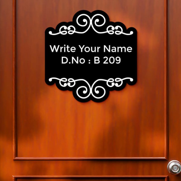 Vintage Bold Floral Design Black Color Nameplate