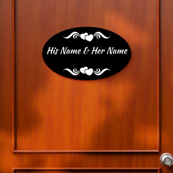 Elliptical Loving Hearts Design Black Color Nameplate