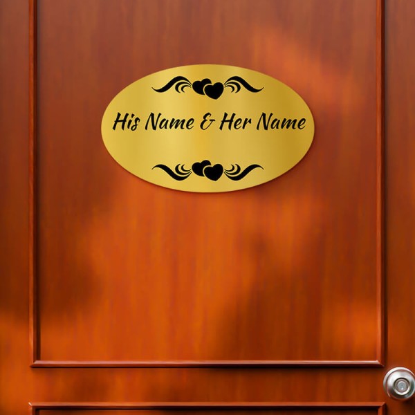 Elliptical Loving Hearts Design Gold Color Nameplate