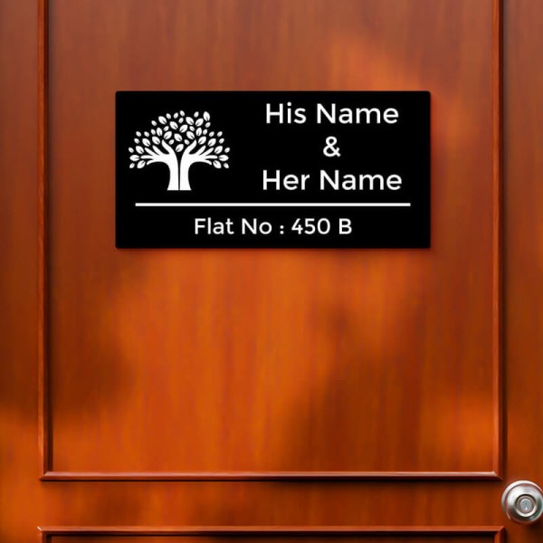 Artistic Hand & Tree Design Black Color Nameplate