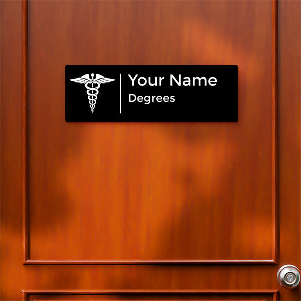 The Twin Serpent, Winged Staff - The Staff of Asclepius Design Black Color Nameplate