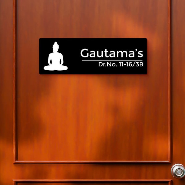 Rectangular Buddha Design Black Color Nameplate