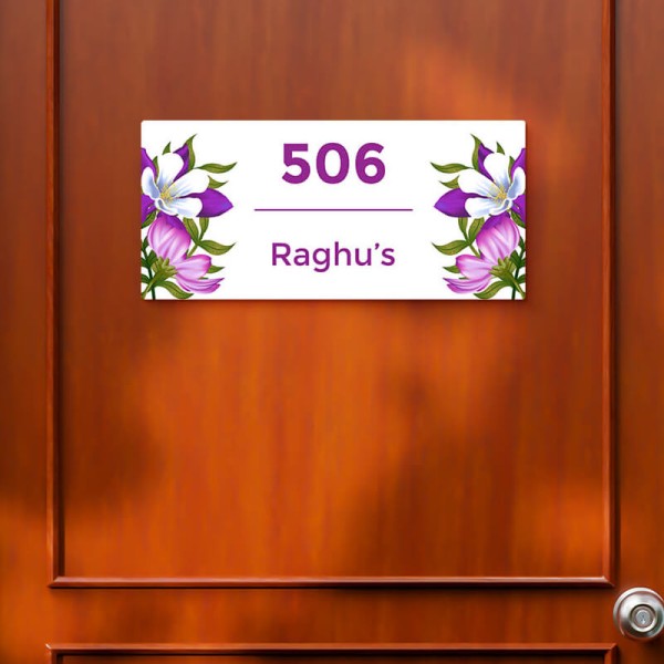 Dual Blooming Flowers Design Glossy Nameplate