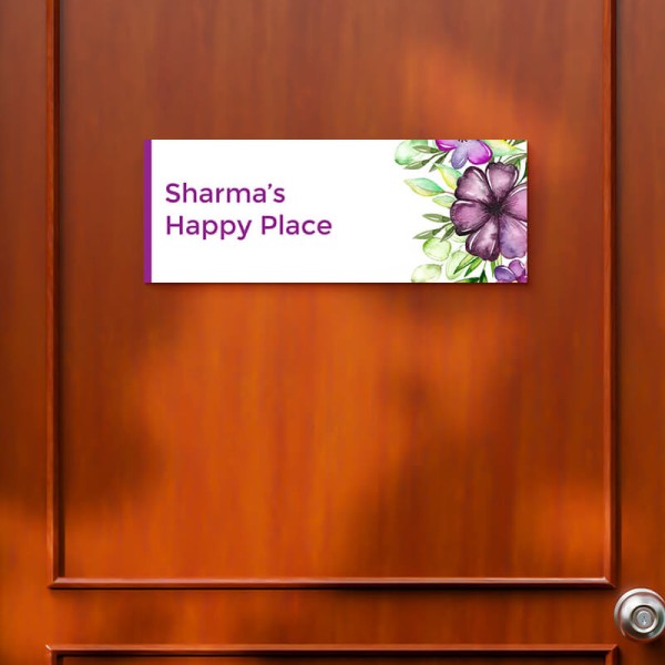 Water Colored Flower Art Design Glossy Nameplate