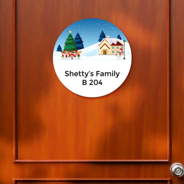 Snow Fall Circular Design Glossy Nameplate