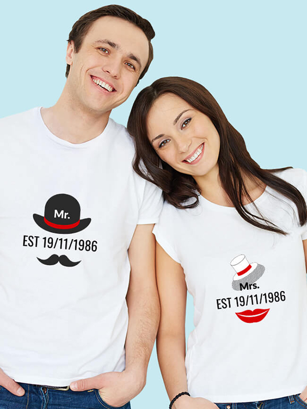 Mr. And Mrs. Couples T Shirt With Date