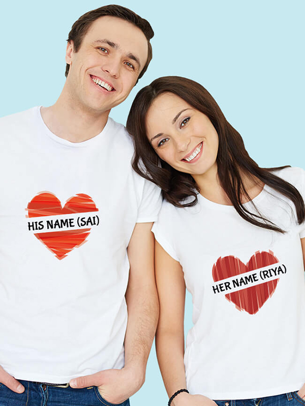His And Her Name Love Shape Couples T Shirt