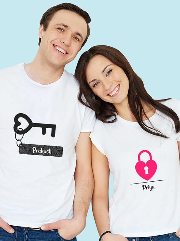 Romantic Heart Lock And Key Couples T Shirt