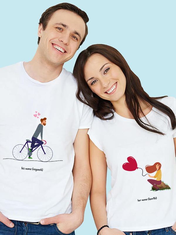 Romantic Love Her And His Name Couples T Shirt
