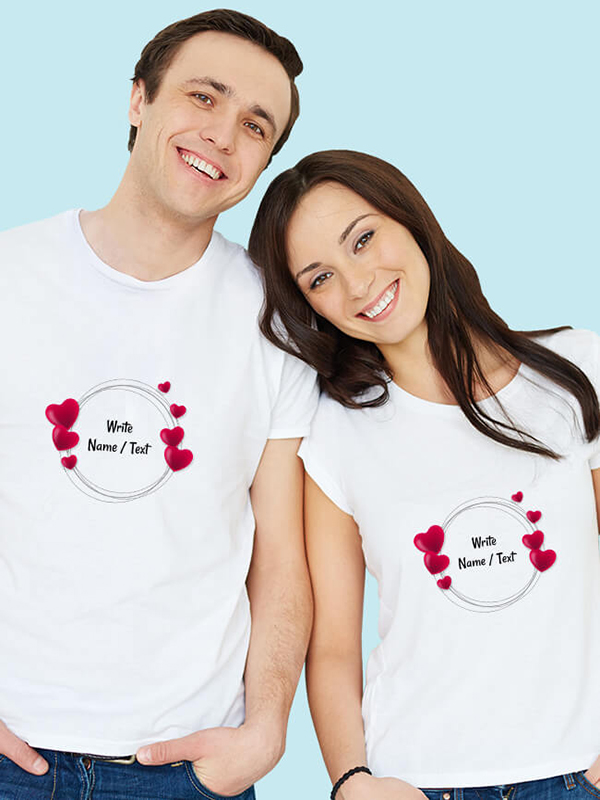 Your Name with Love Bubbles On Customized Couple Tees
