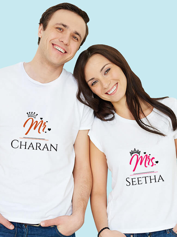 Mr and Mrs with Names On Personalized Couple Tees