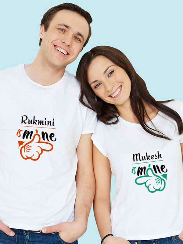 He is Mine and She is Mine On Customized Couple T-Shirt