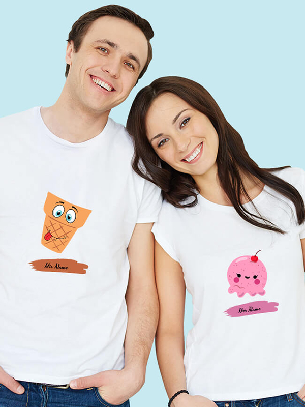 Dessert Theme with Names On Personalized Couple Tshirt