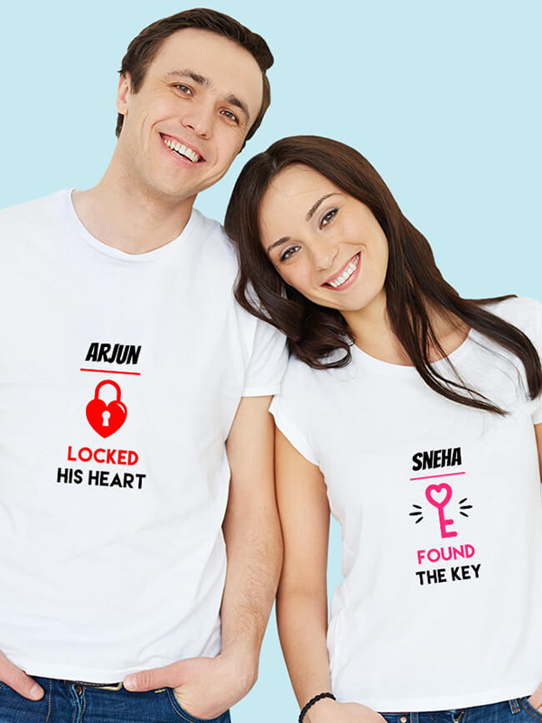 Lock and Key with Names On Couple T-shirts For Men & Women