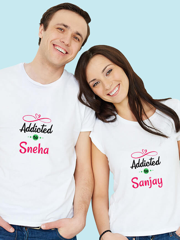 My Love Addicted to with Names On Customized Couple Tees