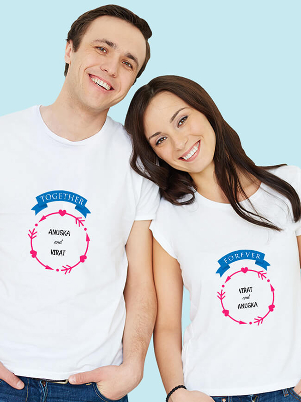 Yellow Love Arrows Forever and Together with Names On Personalized Couple Tshirt