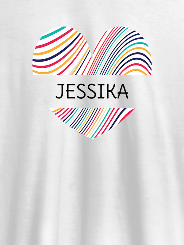 Multicolor Heart Shape Personalised Womens T Shirt With Name