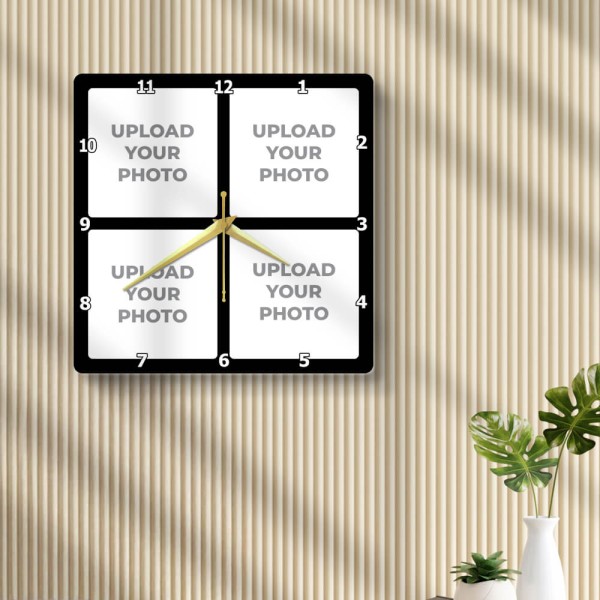 Four Pics Square Shaped Photo Wall Clock