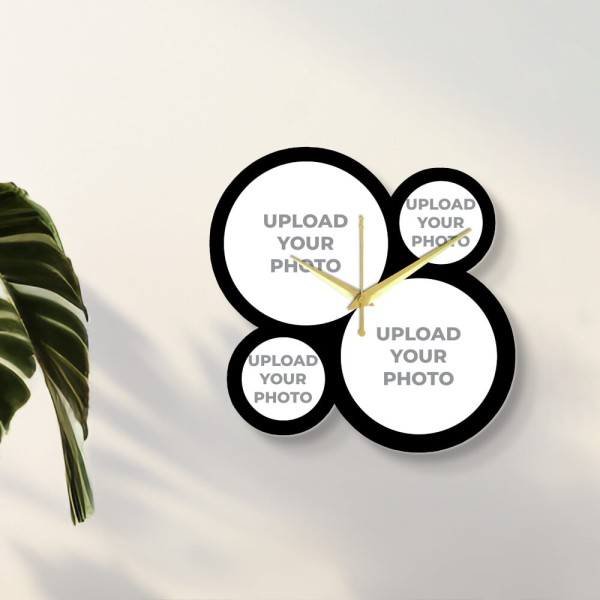 Four Pics Circle Shaped Photo Wall Clock