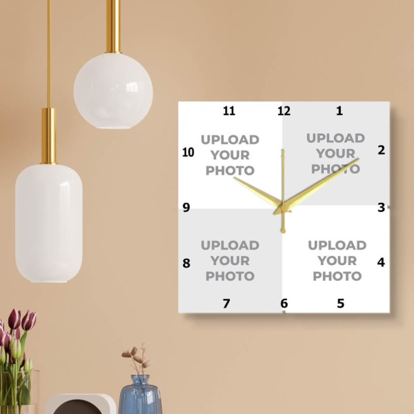 Four Pics Square Shaped Photo Wall Clock