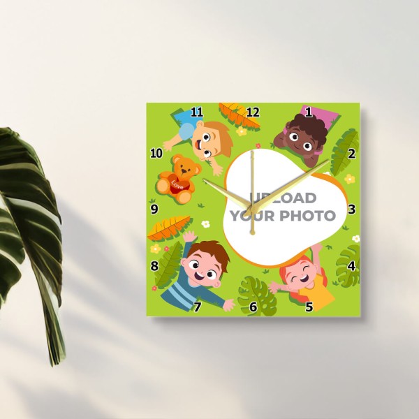 Kids Square Shaped Photo Wall Clock
