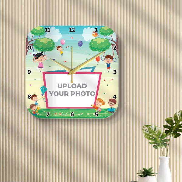 Kids Curved Square Shaped Photo Wall Clock