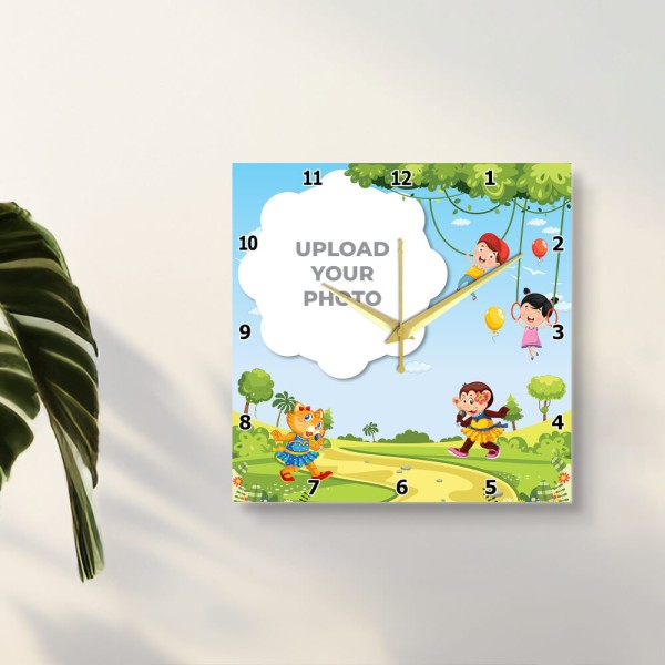 Kids Simple Square Shaped Photo Wall Clock