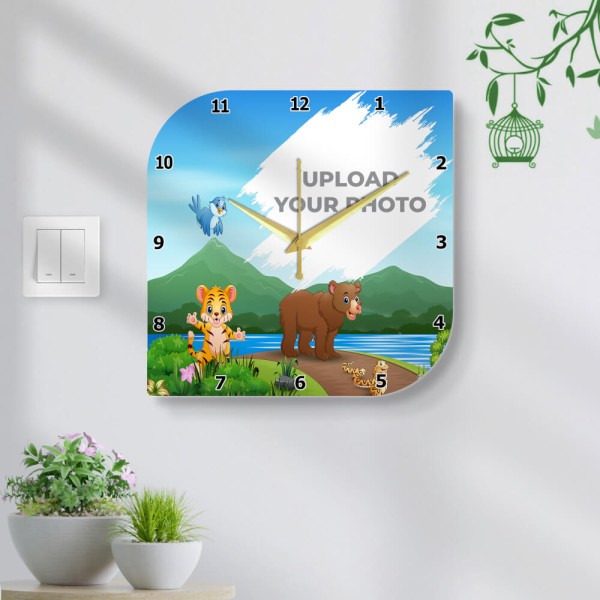 Kids Two Side Curved Edge Shaped Photo Wall Clock