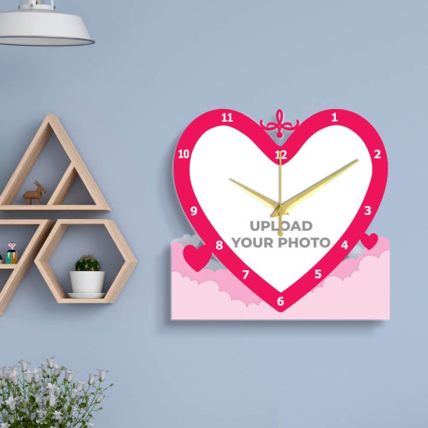Pink Colored Border Love Shapped Wall Clock