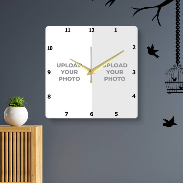 Square Double Picture Upload Clock Design Photo Wall Clock