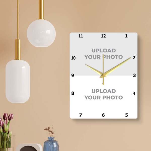 Portrait Double Picture Upload Clock Design Photo Wall Clock