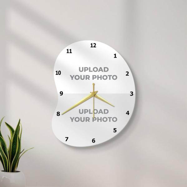 Bean Shaped Two Picture Upload Design Photo Wall Clock