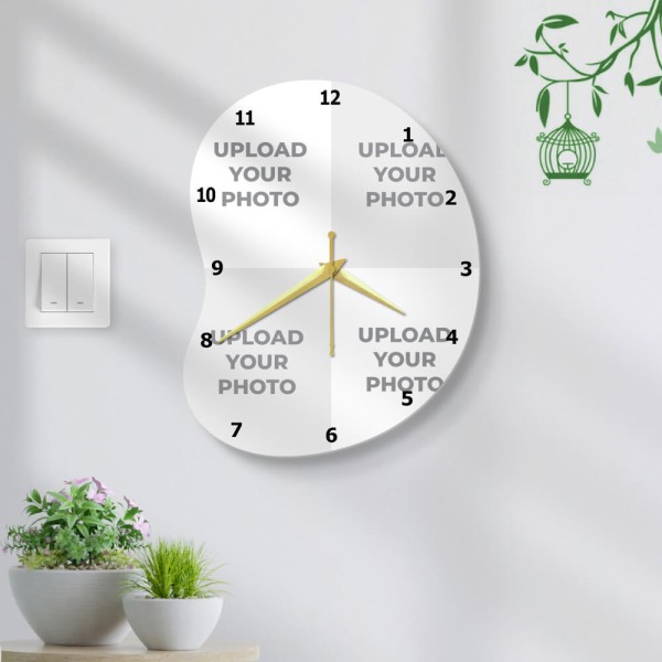 Bean Shaped Four Picture Upload Design Photo Wall Clock
