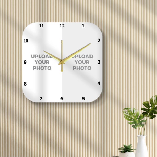 Curved Square Shaped Two Picture Photo Wall Clock