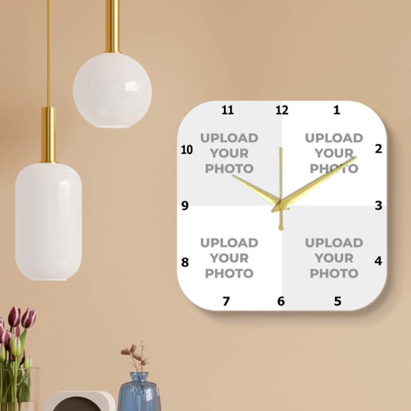Curved Square Shaped Four Picture Photo Wall Clock