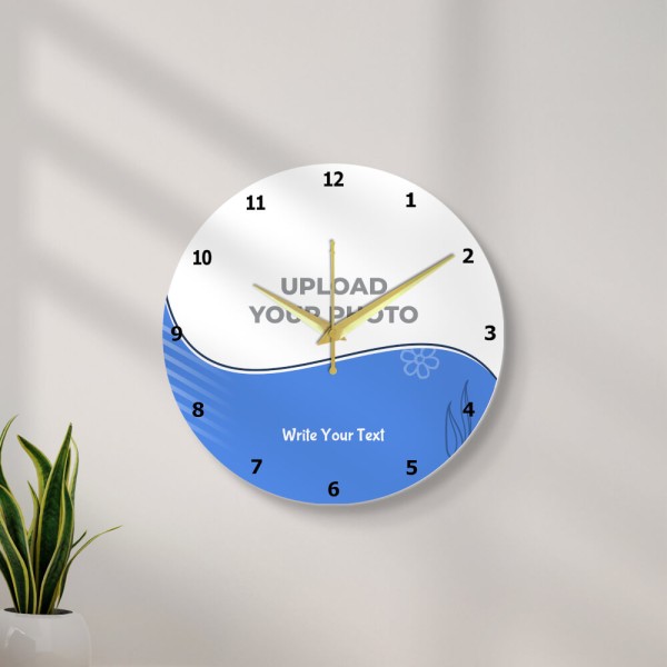Circle Shaped With Text In Blue Colored Background Photo Wall Clock