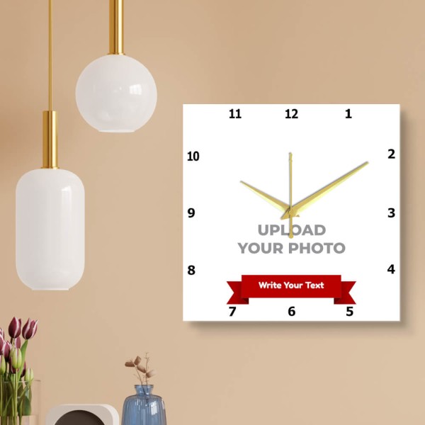 Simple Square Shaped With Text Photo Wall Clock