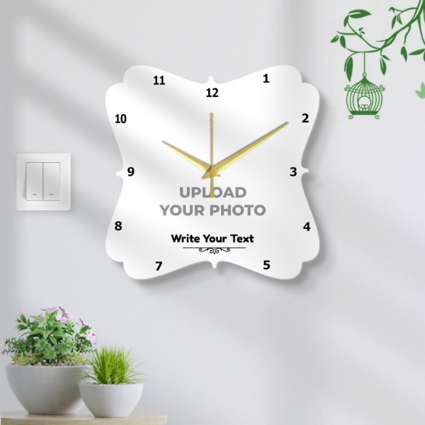 Floral Type Shaped With Text Photo Wall Clock