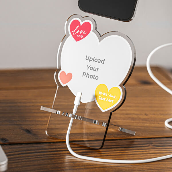 Colorful Love Shaped Photo Phone Stand With Hearts