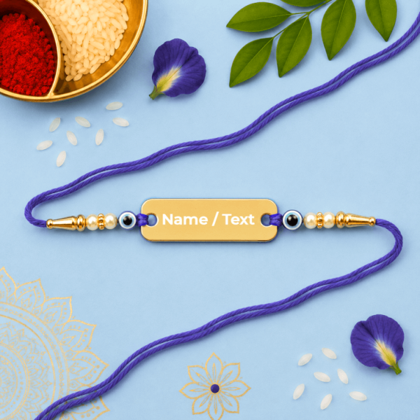 Blue Threaded Evil Eye Name Rakhi