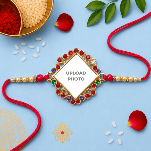 Diamond Shape Multicolor Stones Rakhi