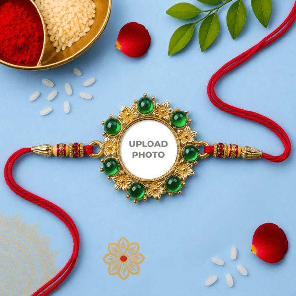 Emerald Green Round Stones Rakhi