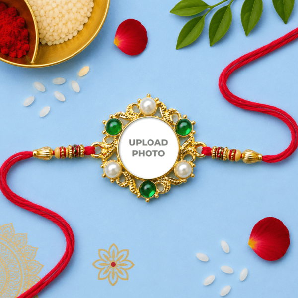 Emerald Green With Pearls Round Stones Rakhi