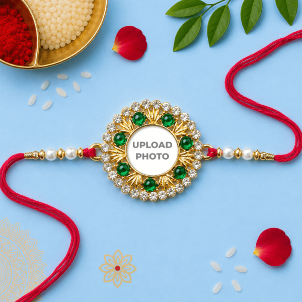 Emerald Green With White Round Stones Rakhi