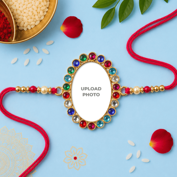 Oval Shape Multicolor Stones Rakhi